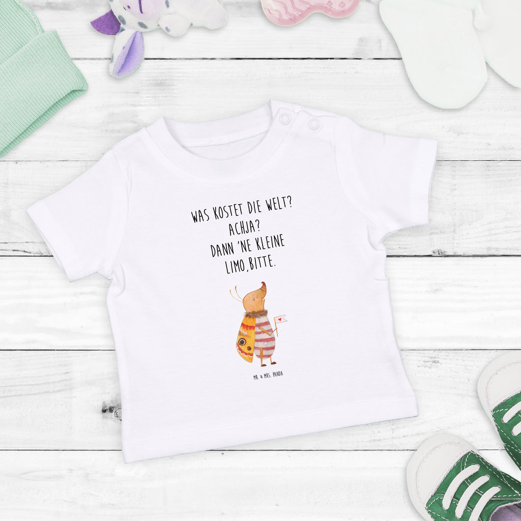 Baby T-Shirt Nachtfalter mit Fähnchen Nachtfalter, Käfer, Spruch lustig, Spruch witzig, süß, niedlich, Küche Deko, Was kostet die Welt Mädchen, Jungen, Unisex, Motiv ,Baby T-Shirt, Kurzarm, Shirt, Baby  süße Tiermotive, gute Laune, lustige Sprüche, Tiere
