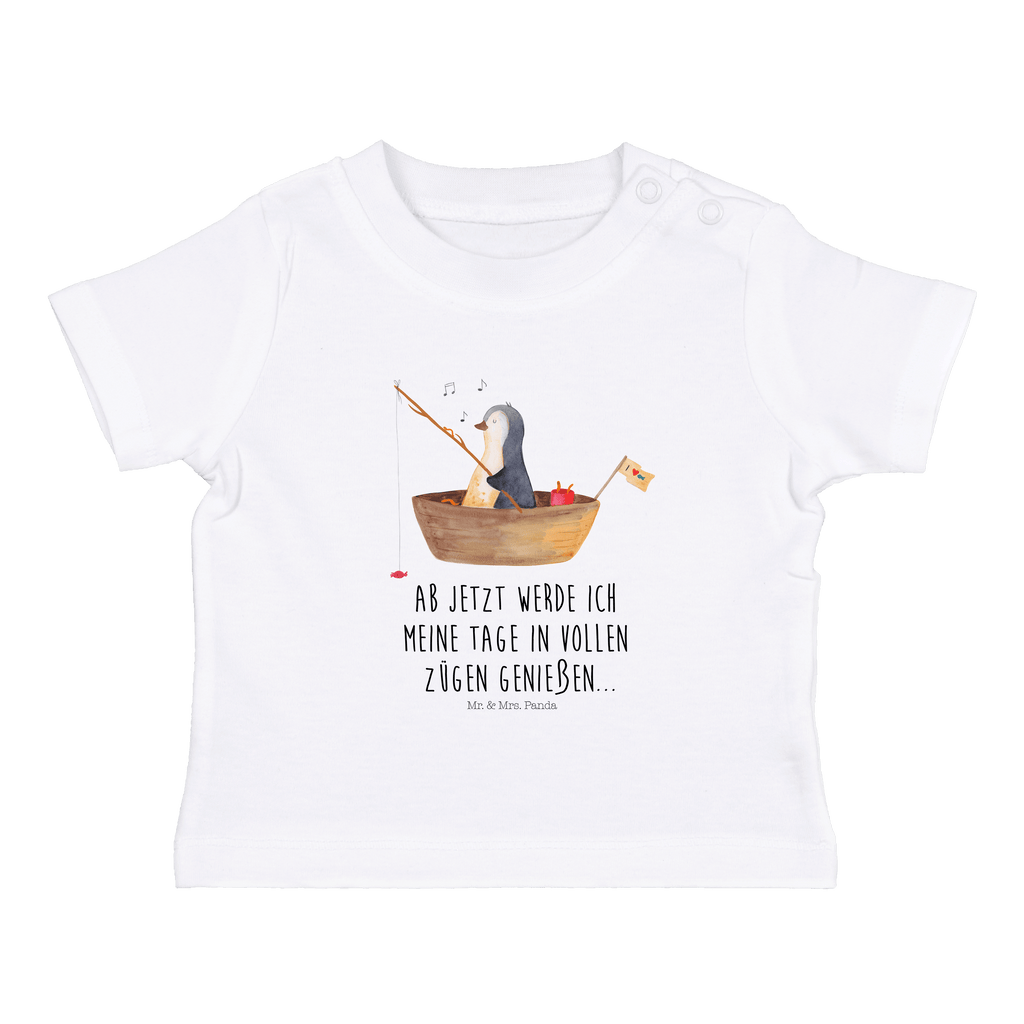 Baby T-Shirt Pinguin Angelboot Pinguin, Pinguine, Angeln, Boot, Angelboot, Lebenslust, Leben, genießen, Motivation, Neustart, Neuanfang, Trennung, Scheidung, Geschenkidee Liebeskummer,	 Mädchen,Jungen,Unisex,Motiv,Baby T-Shirt,Kurzarm  Pinguin