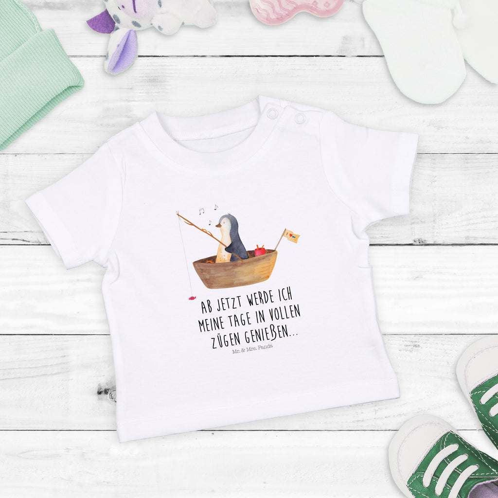 Baby T-Shirt Pinguin Angelboot Pinguin, Pinguine, Angeln, Boot, Angelboot, Lebenslust, Leben, genießen, Motivation, Neustart, Neuanfang, Trennung, Scheidung, Geschenkidee Liebeskummer,	 Mädchen,Jungen,Unisex,Motiv,Baby T-Shirt,Kurzarm  Pinguin