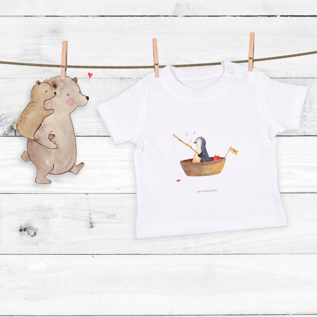 Baby T-Shirt Pinguin Angelboot Pinguin, Pinguine, Angeln, Boot, Angelboot, Lebenslust, Leben, genießen, Motivation, Neustart, Neuanfang, Trennung, Scheidung, Geschenkidee Liebeskummer,	 Mädchen,Jungen,Unisex,Motiv,Baby T-Shirt,Kurzarm  Pinguin