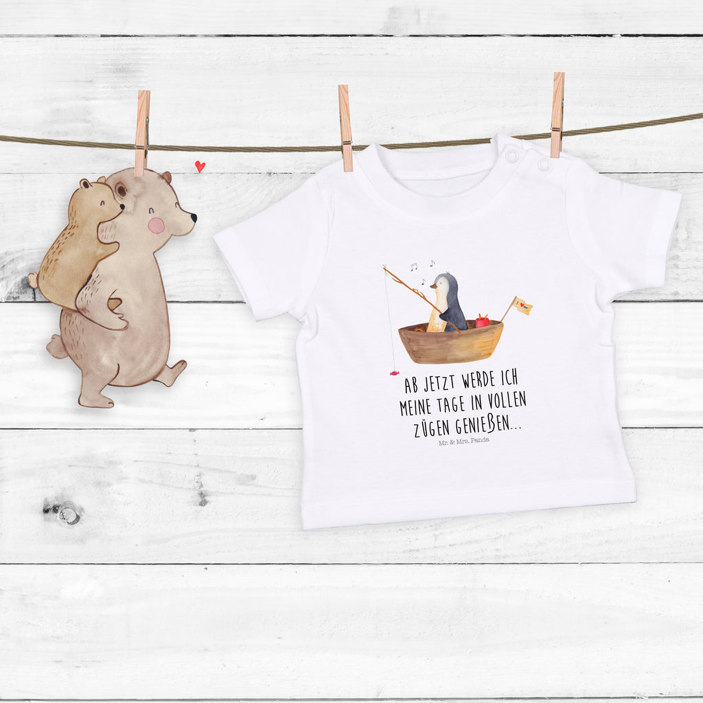 Baby T-Shirt Pinguin Angelboot Pinguin, Pinguine, Angeln, Boot, Angelboot, Lebenslust, Leben, genießen, Motivation, Neustart, Neuanfang, Trennung, Scheidung, Geschenkidee Liebeskummer,	 Mädchen,Jungen,Unisex,Motiv,Baby T-Shirt,Kurzarm  Pinguin