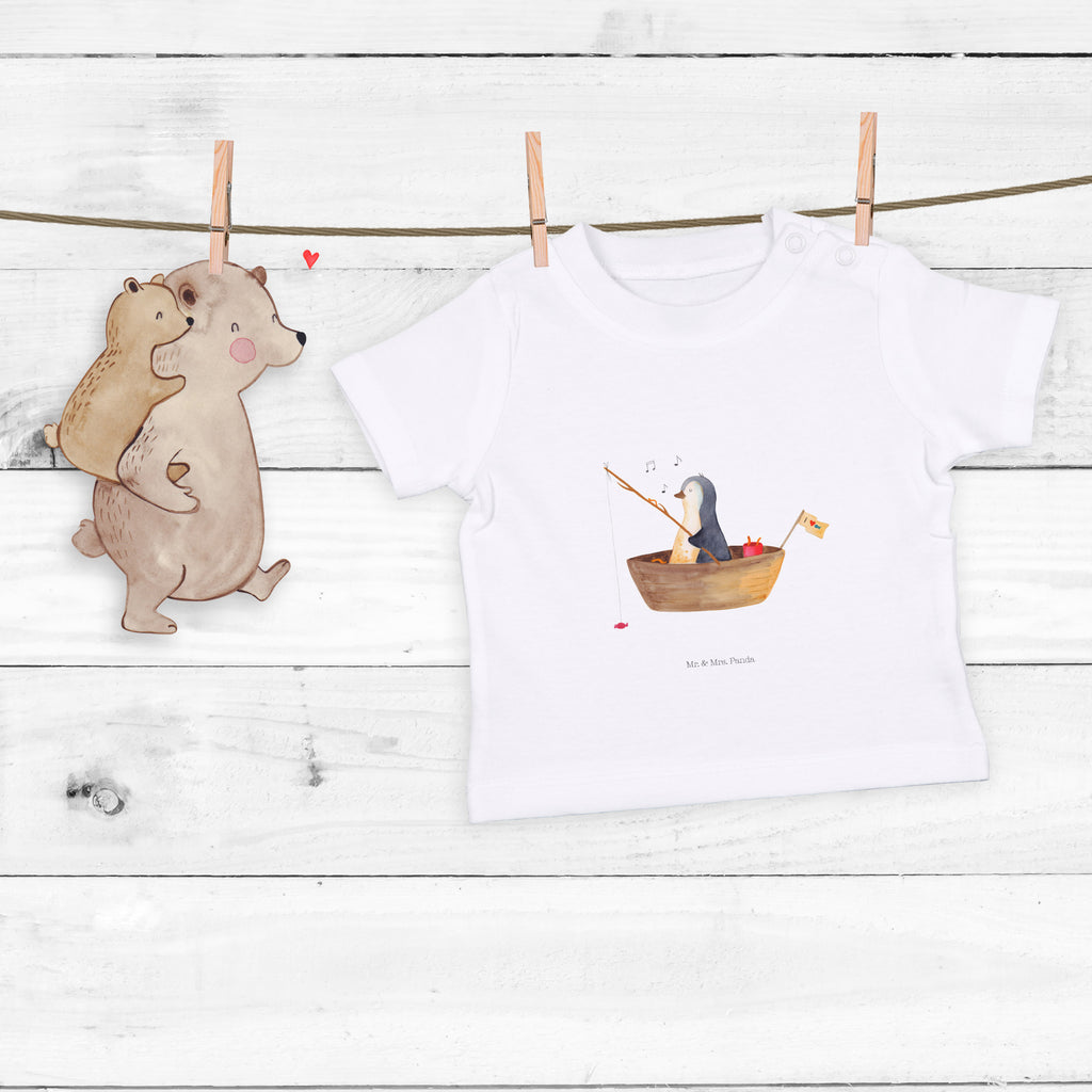Baby T-Shirt Pinguin Angelboot Pinguin, Pinguine, Angeln, Boot, Angelboot, Lebenslust, Leben, genießen, Motivation, Neustart, Neuanfang, Trennung, Scheidung, Geschenkidee Liebeskummer,	 Mädchen,Jungen,Unisex,Motiv,Baby T-Shirt,Kurzarm  Pinguin