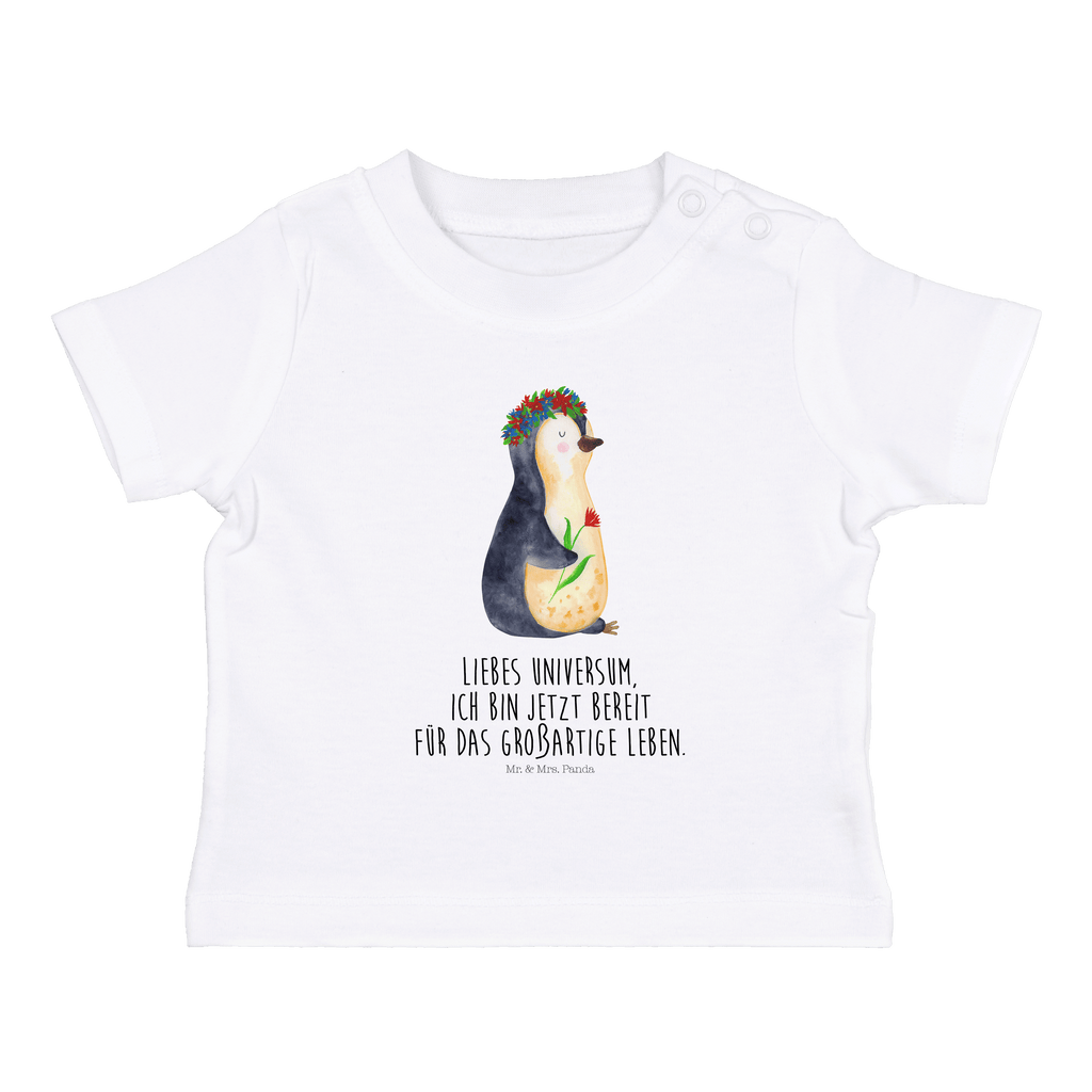 Baby T-Shirt Pinguin Blumenkranz Pinguin, Pinguine, Blumenkranz, Universum, Leben, Wünsche, Ziele, Lebensziele, Motivation, Lebenslust, Liebeskummer, Geschenkidee	 Mädchen,Jungen,Unisex,Motiv,Baby T-Shirt,Kurzarm  Pinguin