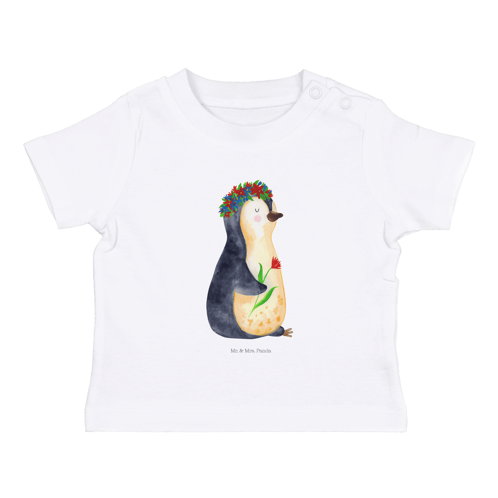 Baby T-Shirt Pinguin Blumenkranz Pinguin, Pinguine, Blumenkranz, Universum, Leben, Wünsche, Ziele, Lebensziele, Motivation, Lebenslust, Liebeskummer, Geschenkidee	 Mädchen,Jungen,Unisex,Motiv,Baby T-Shirt,Kurzarm  Pinguin