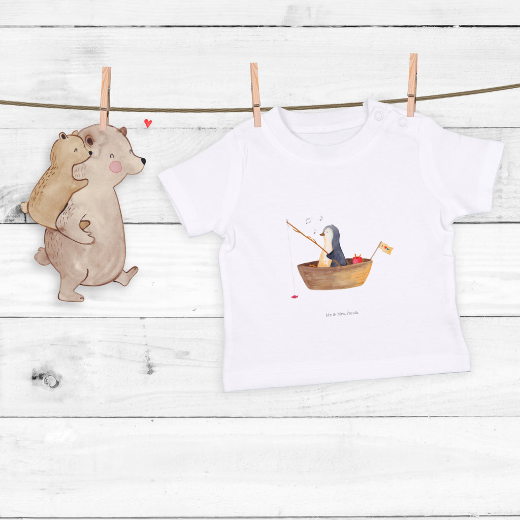 Baby T-Shirt Pinguin Angelboot Pinguin, Pinguine, Angeln, Boot, Angelboot, Lebenslust, Leben, genießen, Motivation, Neustart, Neuanfang, Trennung, Scheidung, Geschenkidee Liebeskummer,	 Mädchen,Jungen,Unisex,Motiv,Baby T-Shirt,Kurzarm  Pinguin