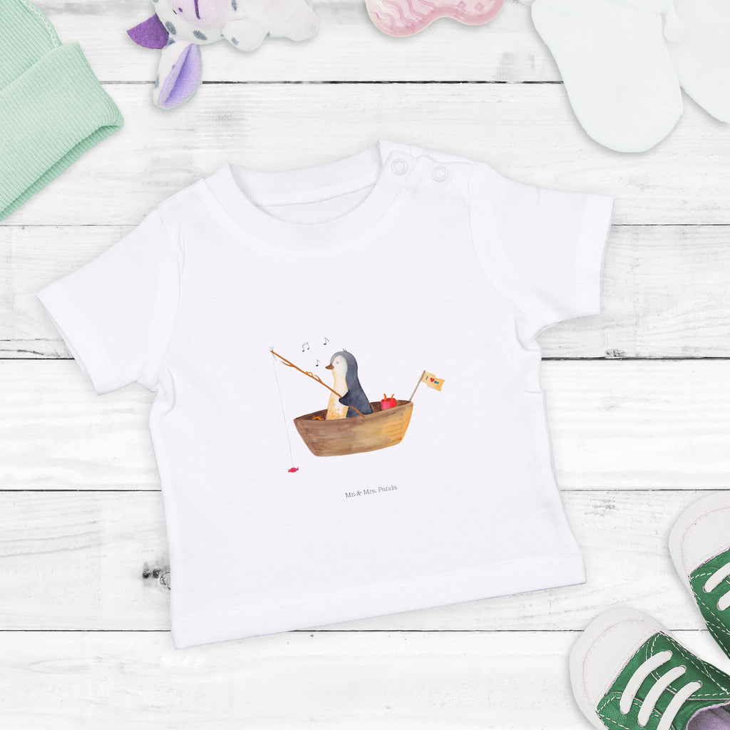 Baby T-Shirt Pinguin Angelboot Pinguin, Pinguine, Angeln, Boot, Angelboot, Lebenslust, Leben, genießen, Motivation, Neustart, Neuanfang, Trennung, Scheidung, Geschenkidee Liebeskummer,	 Mädchen,Jungen,Unisex,Motiv,Baby T-Shirt,Kurzarm  Pinguin