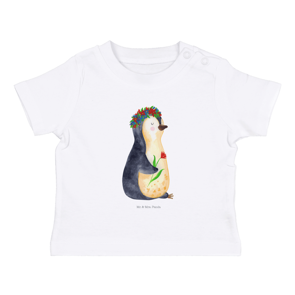 Baby T-Shirt Pinguin Blumenkranz Pinguin, Pinguine, Blumenkranz, Universum, Leben, Wünsche, Ziele, Lebensziele, Motivation, Lebenslust, Liebeskummer, Geschenkidee	 Mädchen,Jungen,Unisex,Motiv,Baby T-Shirt,Kurzarm  Pinguin