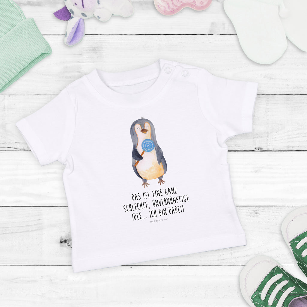Baby T-Shirt Pinguin Lolli Pinguin, Pinguine, Lolli, Süßigkeiten, Blödsinn, Spruch, Rebell, Gauner, Ganove, Rabauke Mädchen,Jungen,Unisex,Motiv,Baby T-Shirt,Kurzarm  Pinguin