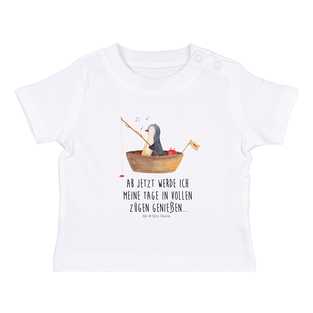 Baby T-Shirt Pinguin Angelboot Pinguin, Pinguine, Angeln, Boot, Angelboot, Lebenslust, Leben, genießen, Motivation, Neustart, Neuanfang, Trennung, Scheidung, Geschenkidee Liebeskummer,	 Mädchen,Jungen,Unisex,Motiv,Baby T-Shirt,Kurzarm  Pinguin