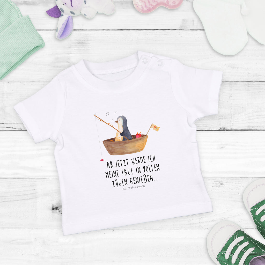 Baby T-Shirt Pinguin Angelboot Pinguin, Pinguine, Angeln, Boot, Angelboot, Lebenslust, Leben, genießen, Motivation, Neustart, Neuanfang, Trennung, Scheidung, Geschenkidee Liebeskummer,	 Mädchen,Jungen,Unisex,Motiv,Baby T-Shirt,Kurzarm  Pinguin