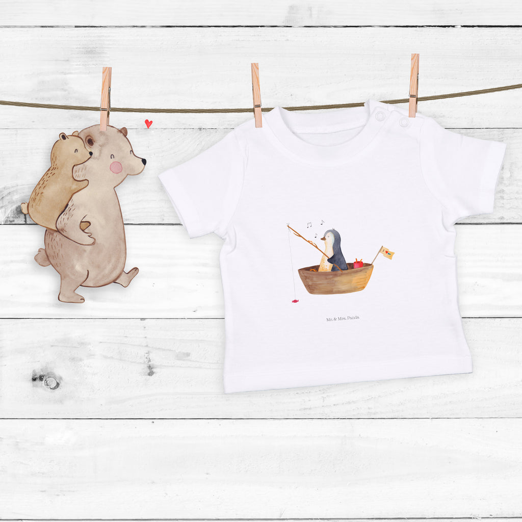 Baby T-Shirt Pinguin Angelboot Pinguin, Pinguine, Angeln, Boot, Angelboot, Lebenslust, Leben, genießen, Motivation, Neustart, Neuanfang, Trennung, Scheidung, Geschenkidee Liebeskummer,	 Mädchen,Jungen,Unisex,Motiv,Baby T-Shirt,Kurzarm  Pinguin