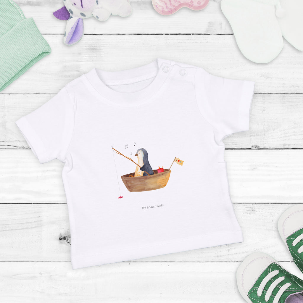 Baby T-Shirt Pinguin Angelboot Pinguin, Pinguine, Angeln, Boot, Angelboot, Lebenslust, Leben, genießen, Motivation, Neustart, Neuanfang, Trennung, Scheidung, Geschenkidee Liebeskummer,	 Mädchen,Jungen,Unisex,Motiv,Baby T-Shirt,Kurzarm  Pinguin