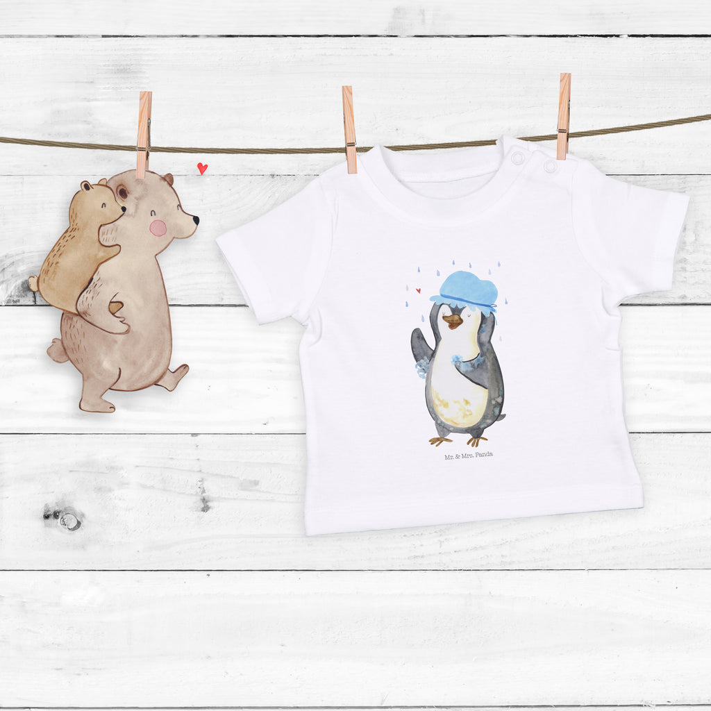 Baby T-Shirt Pinguin duscht Pinguin, Pinguine, Dusche, duschen, Lebensmotto, Motivation, Neustart, Neuanfang, glücklich sein,  Mädchen, Jungen, Unisex, Motiv ,Baby T-Shirt, Kurzarm, Shirt, Baby  Pinguin