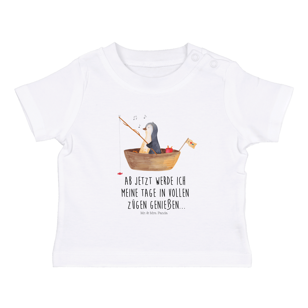 Baby T-Shirt Pinguin Angelboot Pinguin, Pinguine, Angeln, Boot, Angelboot, Lebenslust, Leben, genießen, Motivation, Neustart, Neuanfang, Trennung, Scheidung, Geschenkidee Liebeskummer,	 Mädchen,Jungen,Unisex,Motiv,Baby T-Shirt,Kurzarm  Pinguin
