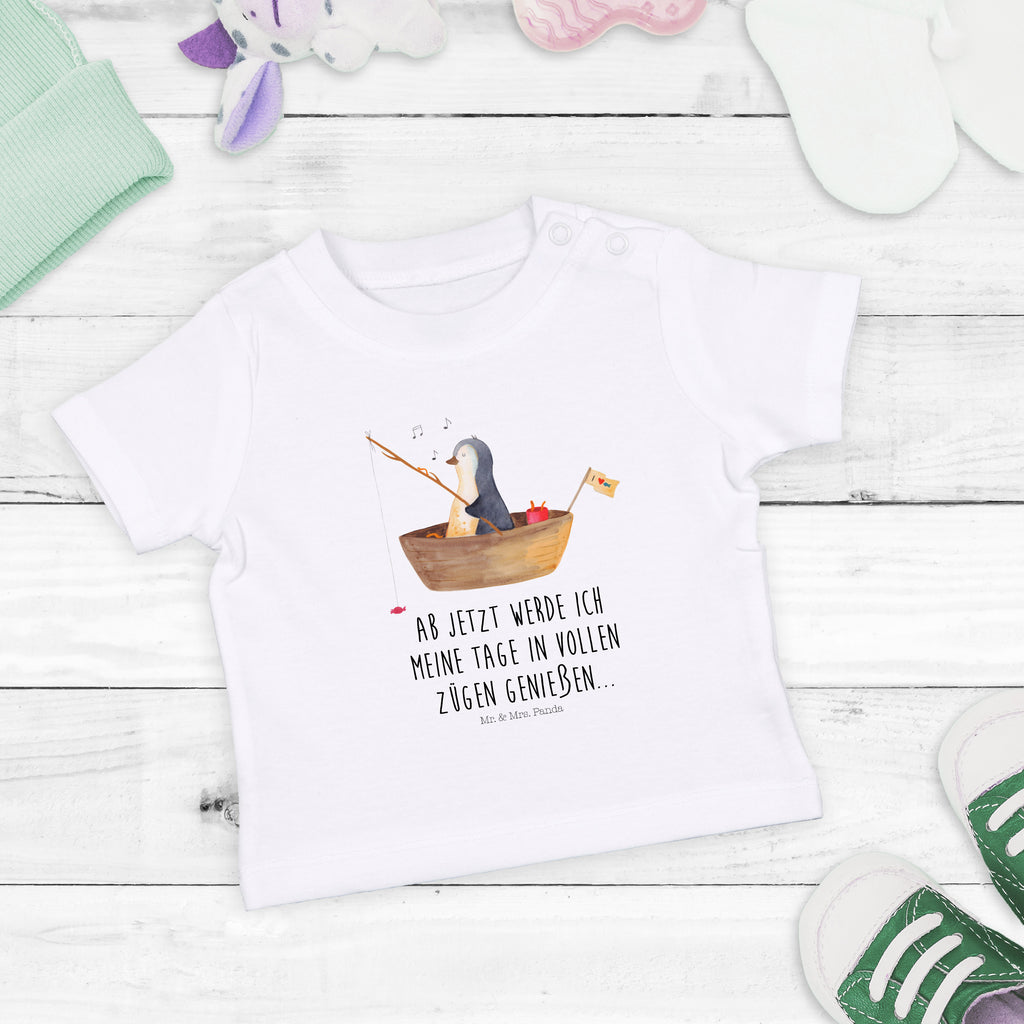 Baby T-Shirt Pinguin Angelboot Pinguin, Pinguine, Angeln, Boot, Angelboot, Lebenslust, Leben, genießen, Motivation, Neustart, Neuanfang, Trennung, Scheidung, Geschenkidee Liebeskummer,	 Mädchen,Jungen,Unisex,Motiv,Baby T-Shirt,Kurzarm  Pinguin