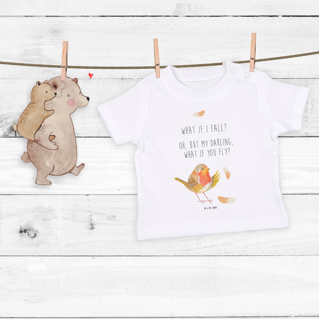 Baby T-Shirt Rotkehlchen mit Federn What if i fall, Rotkehlchen, Spruch Motivation, Spruch Mut, Vogel, Motivation Sprüche, Motivationsbilder, fliegen  Mädchen,Jungen,Unisex,Motiv,Baby T-Shirt,Kurzarm  süße Tiermotive, gute Laune, lustige Sprüche, Tiere