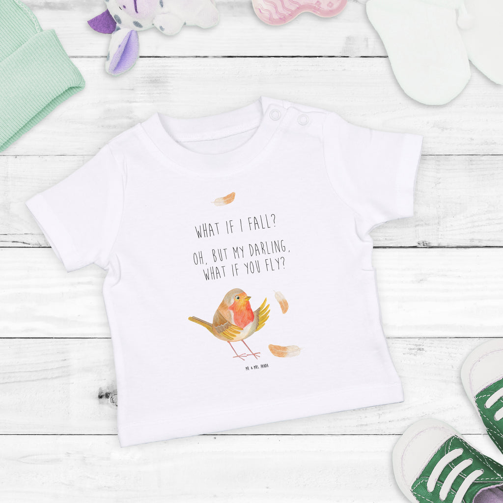 Baby T-Shirt Rotkehlchen mit Federn What if i fall, Rotkehlchen, Spruch Motivation, Spruch Mut, Vogel, Motivation Sprüche, Motivationsbilder, fliegen  Mädchen,Jungen,Unisex,Motiv,Baby T-Shirt,Kurzarm  süße Tiermotive, gute Laune, lustige Sprüche, Tiere