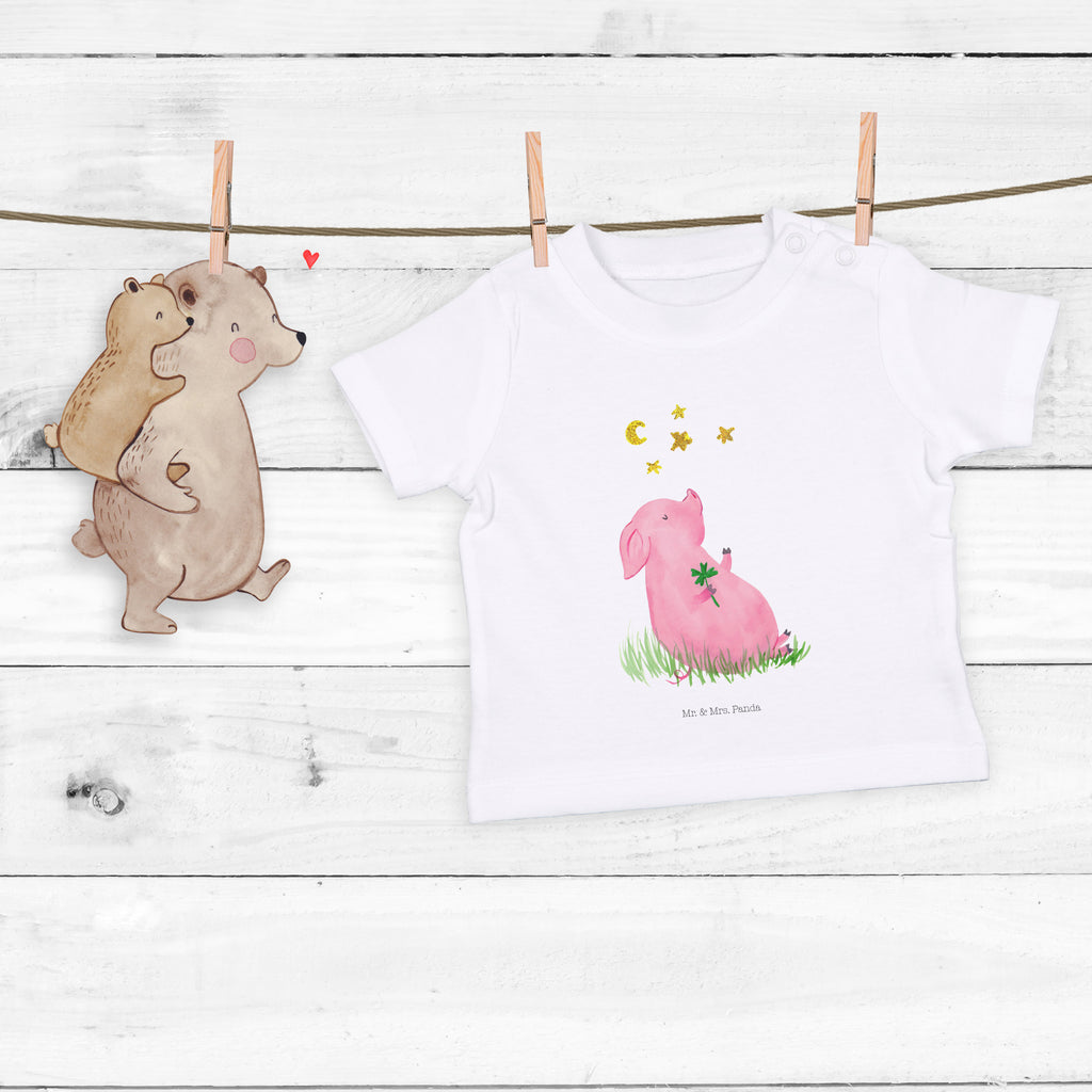 Baby T-Shirt Glücksschwein Glücksschwein. Glück, Schwein, Schweinchen, Sterne, Sernchen, Ziele, Träume, Motivation, Glücksbringer Mädchen,Jungen,Unisex,Motiv,Baby T-Shirt,Kurzarm  süße Tiermotive, gute Laune, lustige Sprüche, Tiere