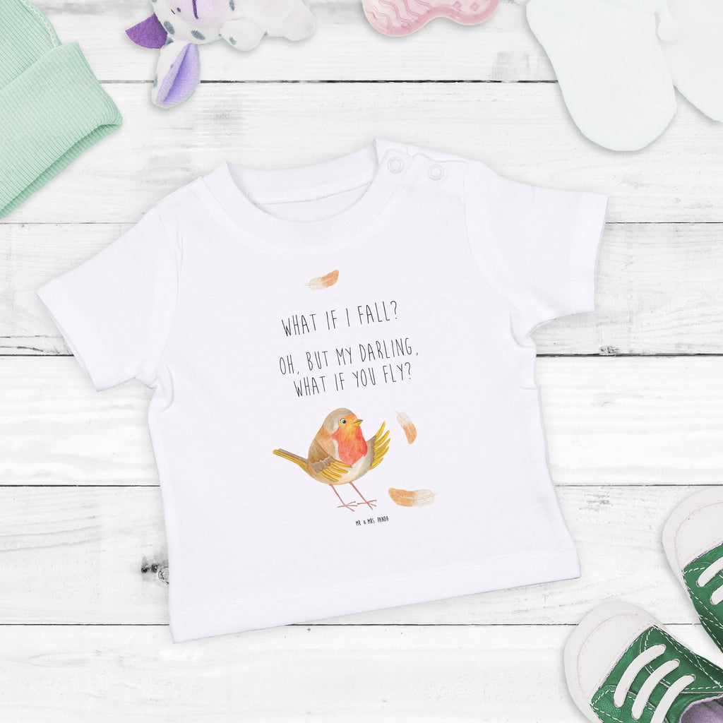 Baby T-Shirt Rotkehlchen mit Federn What if i fall, Rotkehlchen, Spruch Motivation, Spruch Mut, Vogel, Motivation Sprüche, Motivationsbilder, fliegen  Mädchen,Jungen,Unisex,Motiv,Baby T-Shirt,Kurzarm  süße Tiermotive, gute Laune, lustige Sprüche, Tiere