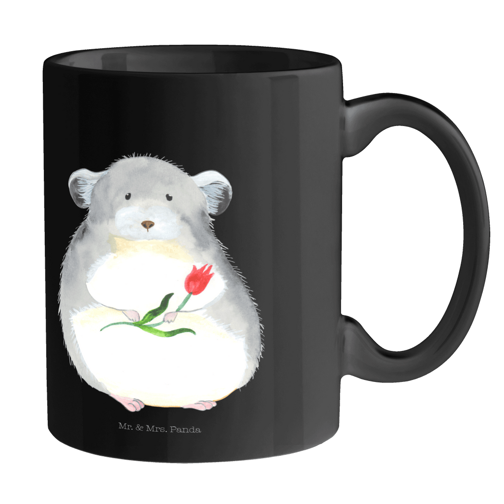 Tasse Chinchilla mit Blume Chinchilla, Chinchillas, Liebeskummer, Kummer, Depressionen, traurig sein, Chaos, Glücklichsein, Büro, Büroalltag Becher, Kaffeetasse, Kaffeebecher, Tee, Frühstück, Büro  süße Tiermotive, gute Laune, lustige Sprüche, Tiere