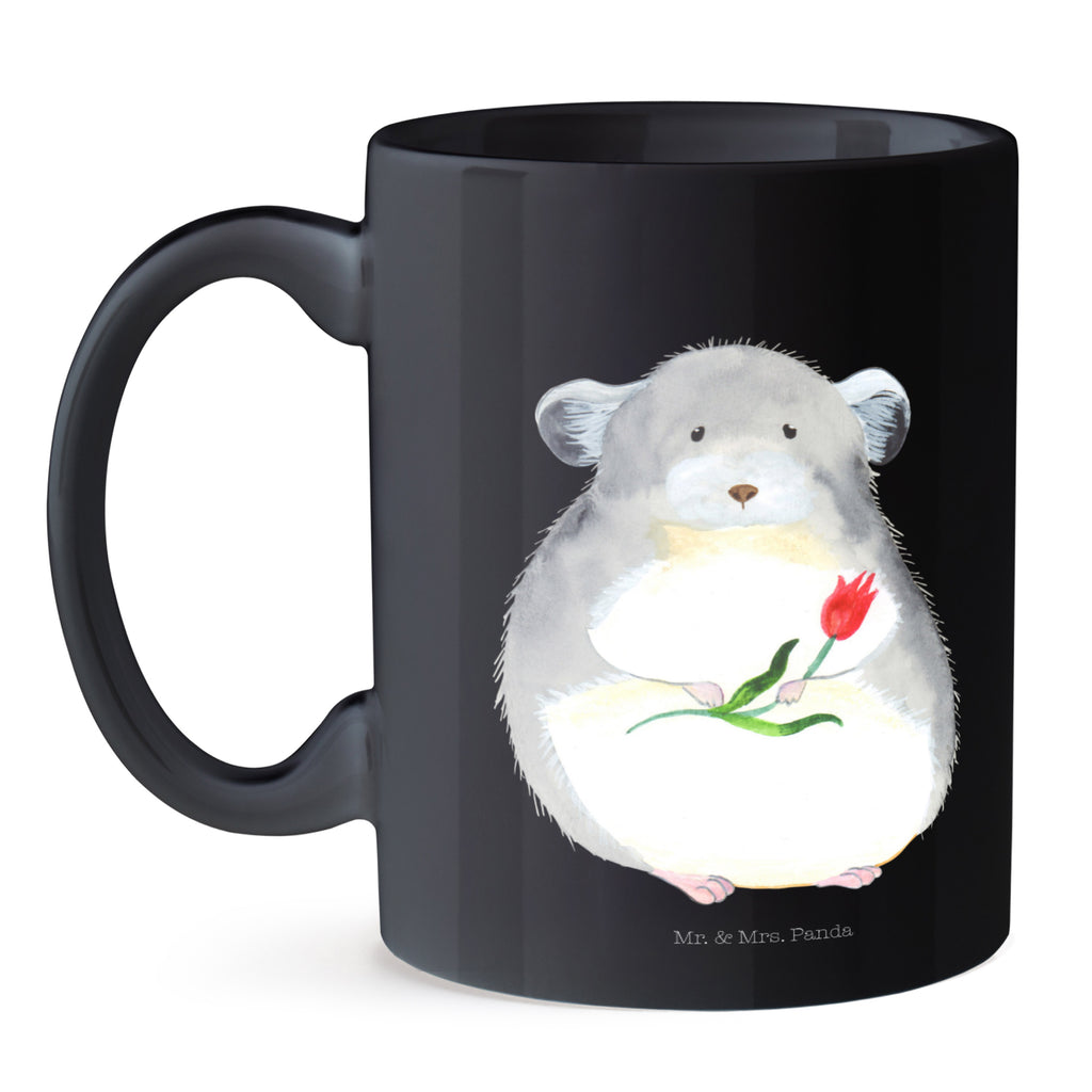 Tasse Chinchilla mit Blume Chinchilla, Chinchillas, Liebeskummer, Kummer, Depressionen, traurig sein, Chaos, Glücklichsein, Büro, Büroalltag Becher, Kaffeetasse, Kaffeebecher, Tee, Frühstück, Büro  süße Tiermotive, gute Laune, lustige Sprüche, Tiere