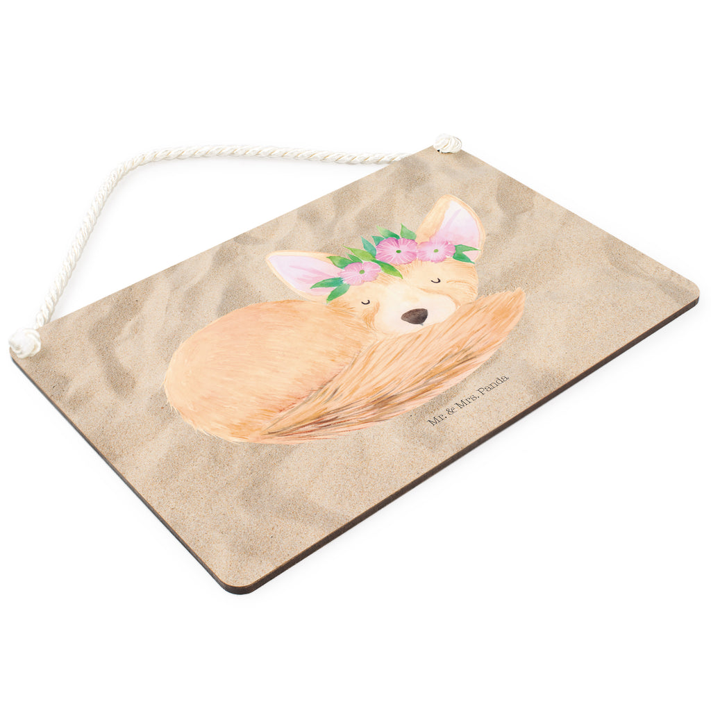 Deko Schild Wüstenfuchs Blumenkranz Afrika, Wüste, Wüstenfuchs, Blumen, Blumenkranz, Glücklich,  Schild, Türschild, Holzschild, Wandschild, Wanddeko  Afrika, Wildtiere