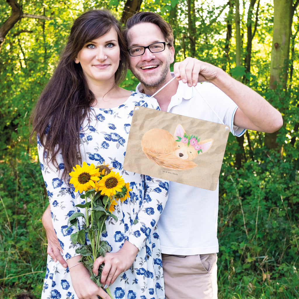 Deko Schild Wüstenfuchs Blumenkranz Afrika, Wüste, Wüstenfuchs, Blumen, Blumenkranz, Glücklich,  Schild, Türschild, Holzschild, Wandschild, Wanddeko  Afrika, Wildtiere