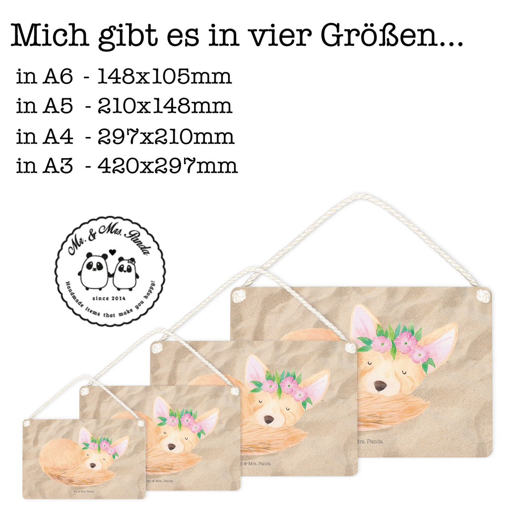 Deko Schild Wüstenfuchs Blumenkranz Afrika, Wüste, Wüstenfuchs, Blumen, Blumenkranz, Glücklich,  Schild, Türschild, Holzschild, Wandschild, Wanddeko  Afrika, Wildtiere
