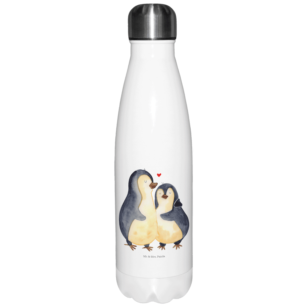 Thermosflasche Pinguin umarmend Pinguin, Liebe, Liebespaar, Liebesbeweis, Liebesgeschenk, Verlobung, Jahrestag, Hochzeitstag, Hochzeit, Hochzeitsgeschenk Isolierflasche, Thermoflasche, Trinkflasche, Thermos, Edelstahl  Pinguin
