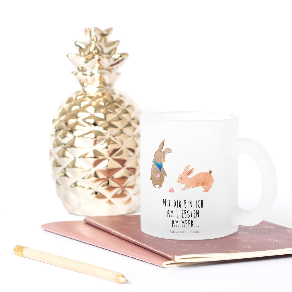Glas Teetasse Hasen Muschel Hasen, beste Freundin, Freundin, Freundinnen, best friends, BFF, Muscheln sammeln, Muscheln, Meer Teetasse, Teeglas, Teebecher, Tasse mit Henkel, Tasse  Familie, Vatertag, Muttertag, Bruder, Schwester, Mama, Papa, Oma, Opa