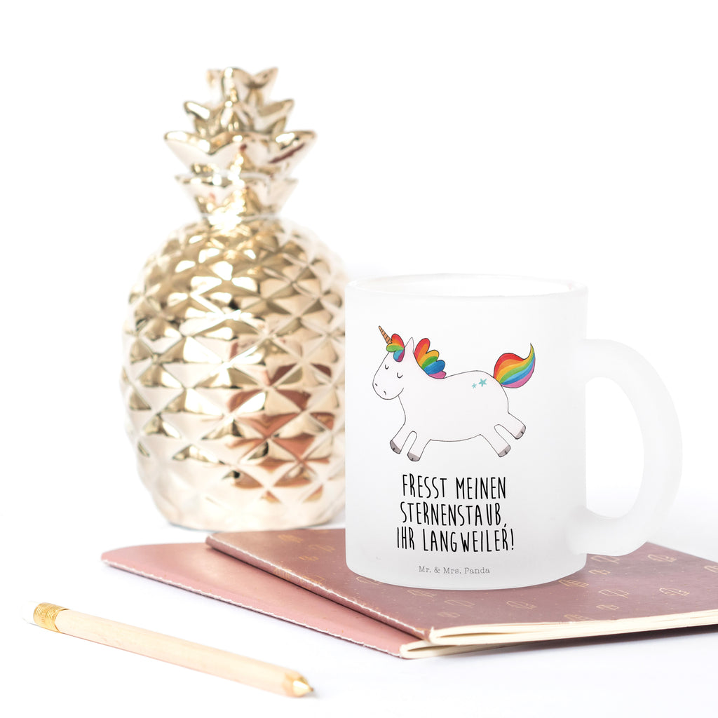 Glas Teetasse Einhorn Happy Einhorn, Einhörner, Unicorn, glücklich, fröhlich, Spaß, Freude, Lebensfreude, witzig, spannend, Lächeln, Lachen Teetasse, Teeglas, Teebecher, Tasse mit Henkel, Tasse  Einhorn, Einhörner, Einhorn Deko, Pegasus, Unicorn