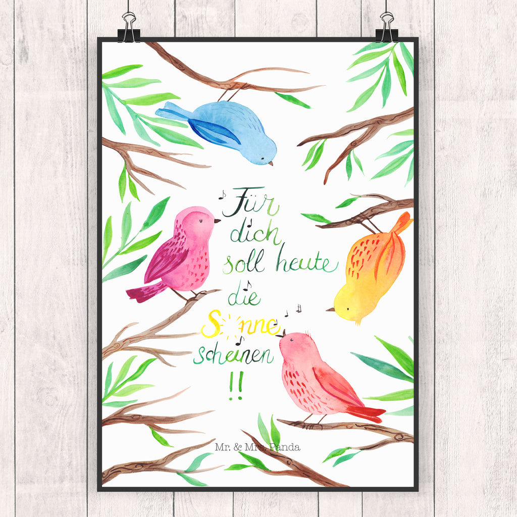 Poster Vögel Sonne  Poster, Wandposter, Bild, Wanddeko, Küchenposter, Kinderposter, Wanddeko Bild, Raumdekoration, Wanddekoration, Handgemaltes Poster, Mr. & Mrs. Panda Poster, Designposter, Kunstdruck, Posterdruck  Blumen Deko, Frühlings Deko, Sommer Deko, Dekoration, positive Botschaft, Naturliebhaber, Outdoor, Natur, Abenteuer