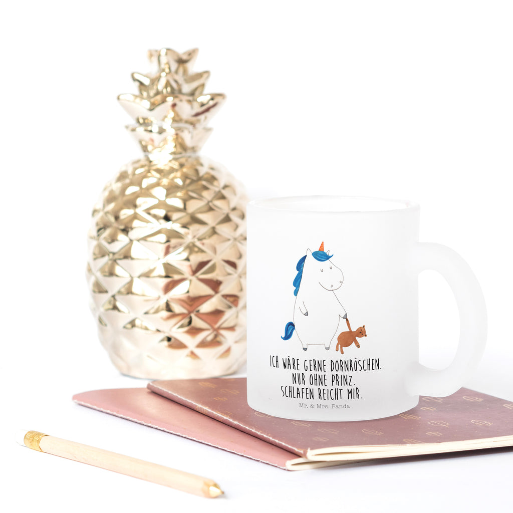Glas Teetasse Einhorn Teddy Einhorn, Einhörner, Unicorn, schlafen, gute Nacht, Single, Bett, Träumen, Freundin, Singleleben Teetasse, Teeglas, Teebecher, Tasse mit Henkel, Tasse  Einhorn, Einhörner, Einhorn Deko, Pegasus, Unicorn
