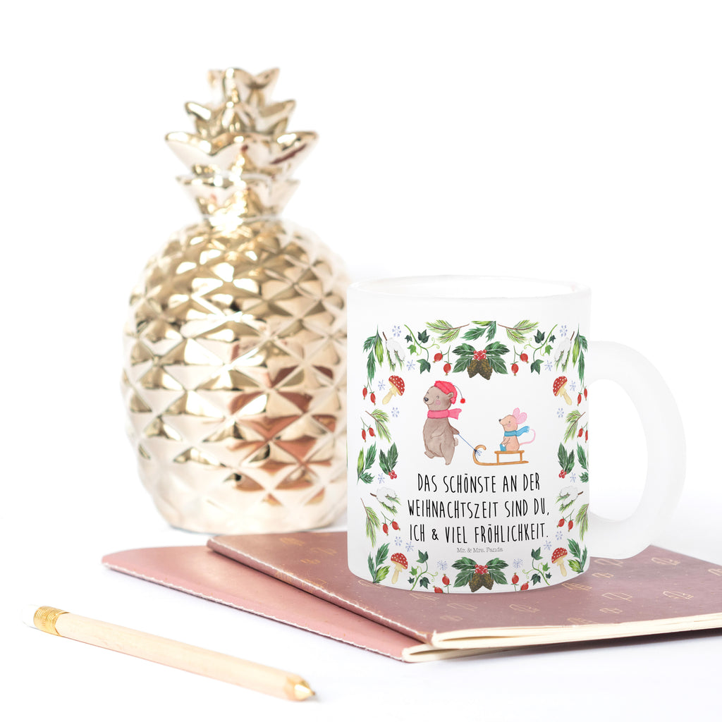 Glas Teetasse Bär Maus Schlitten  Teetasse, Teeglas, Teebecher, Tasse mit Henkel, Tasse  Winter, Weihnachten, Weihnachtsdeko, Nikolaus, Advent, Heiligabend, Wintermotiv