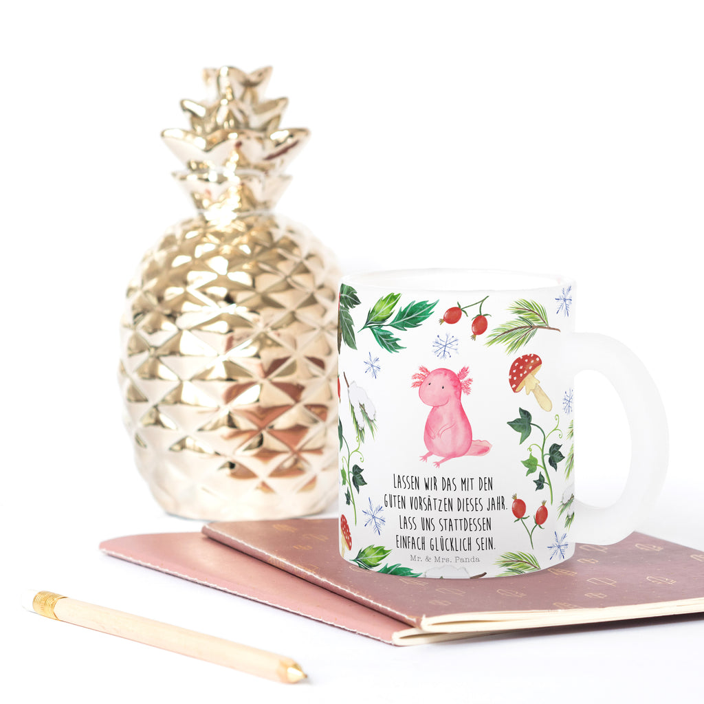 Glas Teetasse Axolotl Glücklich  Teetasse, Teeglas, Teebecher, Tasse mit Henkel, Tasse  Winter, Weihnachten, Weihnachtsdeko, Nikolaus, Advent, Heiligabend, Wintermotiv