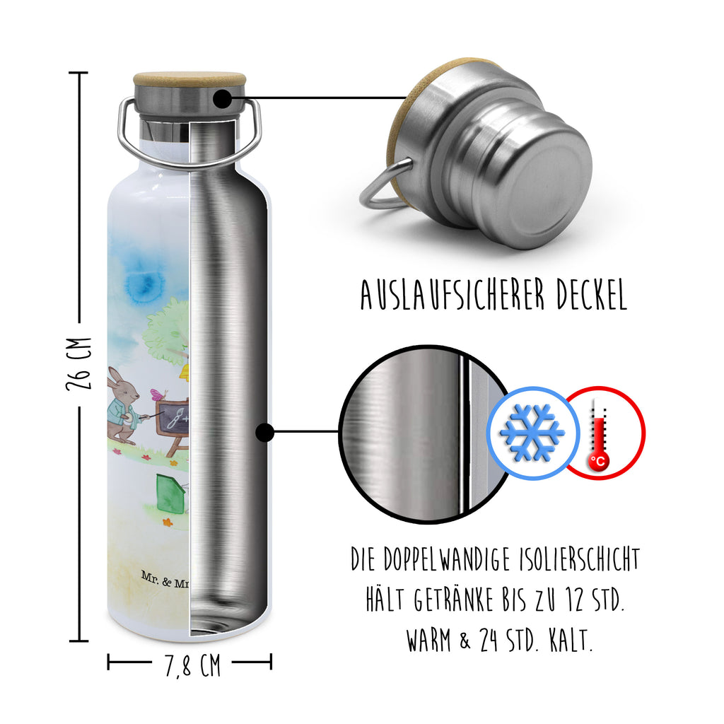 Trinkflasche Osterhasenschule Thermosflasche, Isolierflasche, Edelstahl, Trinkflasche, 0, 75 l, isoliert, Wamrhaltefunktion, Sportflasch, Flasche zum Sport, Sportlerflasche, Ostern, Osterhase, Ostergeschenke, Osternest, Osterdeko, Geschenk zu Ostern