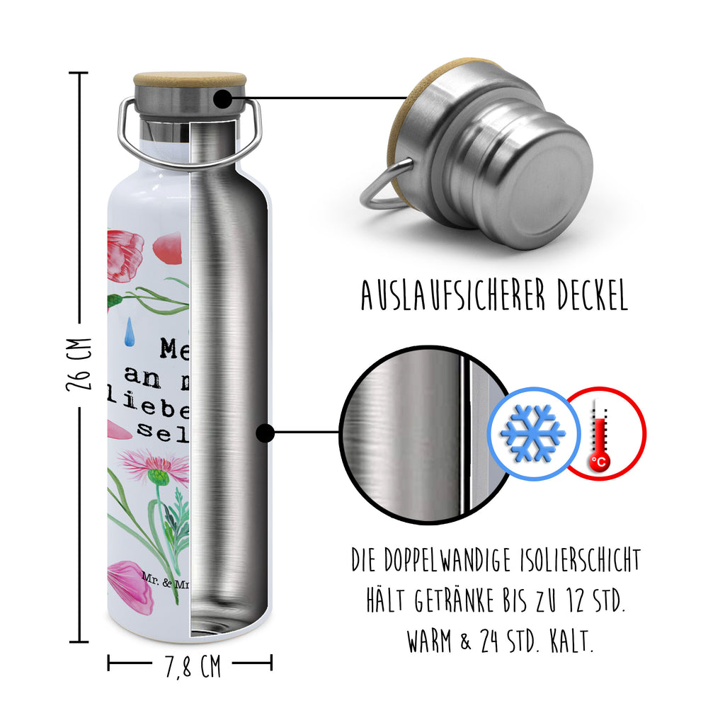 Trinkflasche Memo an Mich Liebe dich selbst Thermosflasche, Isolierflasche, Edelstahl, Trinkflasche, 0, 75 l, isoliert, Wamrhaltefunktion, Sportflasch, Flasche zum Sport, Sportlerflasche, Blumen Deko, Frühlings Deko, Sommer Deko, Dekoration, positive Botschaft, Naturliebhaber, Outdoor, Natur, Abenteuer