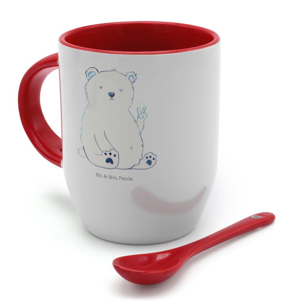 Tasse mit Löffel Eisbär Faul Tasse, Kaffeetasse, Tassen, Tasse mit Spruch, Kaffeebecher, Tasse mit Löffel, Bär, Teddy, Teddybär, Eisbär, Nordpol, Faul, Entspannen, Relaxen, Büro, Arbeit, Bürojob, Arbeitsplatz, Homeoffice
