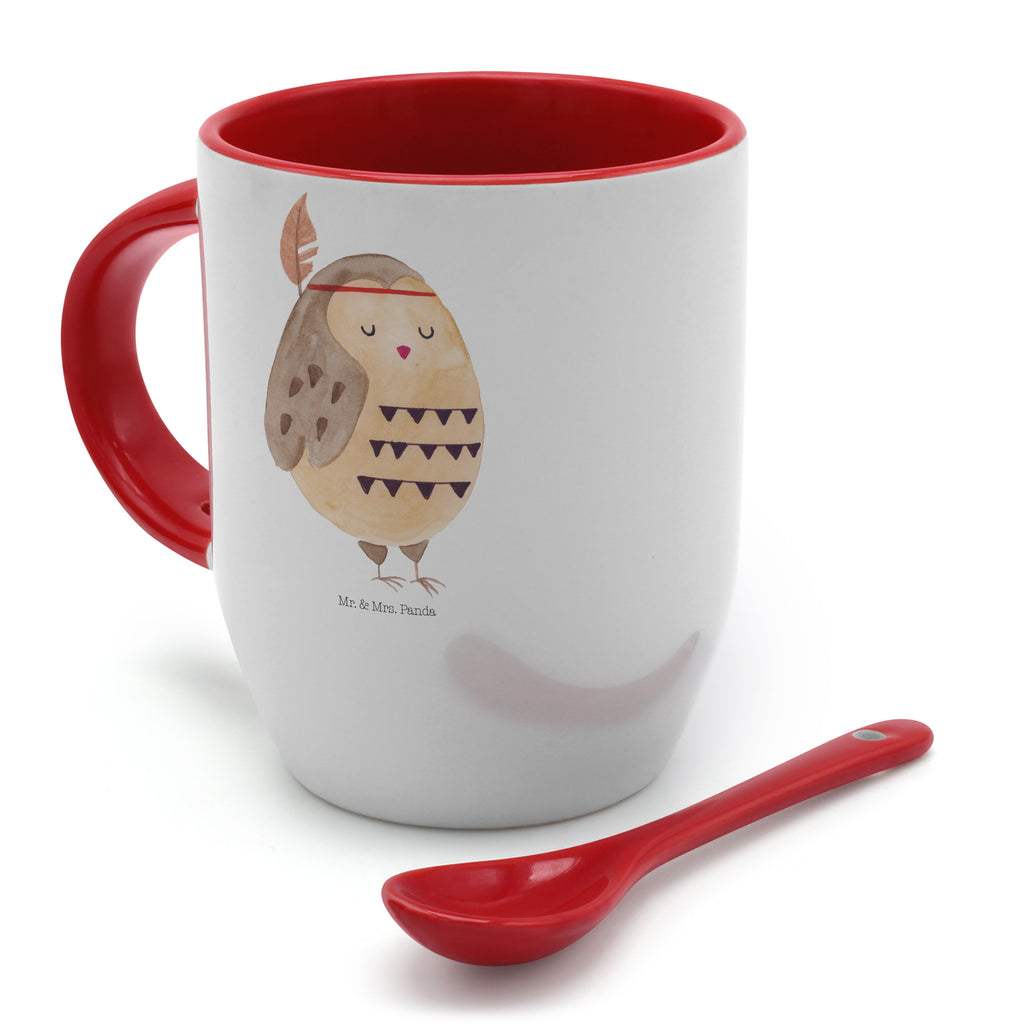 Tasse mit Löffel Eule Federschmuck Tasse, Kaffeetasse, Tassen, Tasse mit Spruch, Kaffeebecher, Tasse mit Löffel, Eule, Eule Deko, Owl, Das Leben ist ein Abenteuer, Reisespruch, Federschmuck, Dekoration