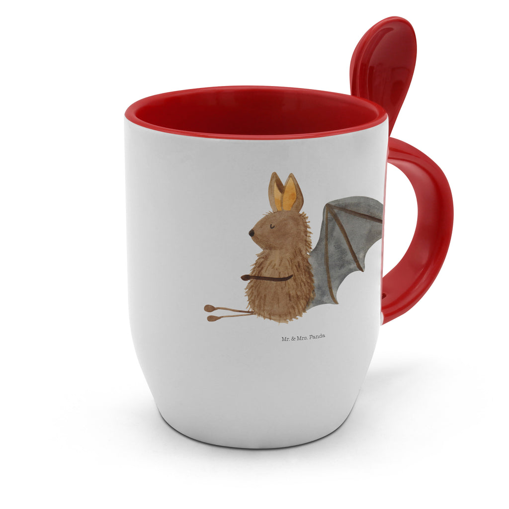 Tasse mit Löffel Fledermaus sitzend Tasse, Kaffeetasse, Tassen, Tasse mit Spruch, Kaffeebecher, Tasse mit Löffel, Tiermotive, Gute Laune, lustige Sprüche, Tiere, Fledermaus, Fledermäuse, Motivation, entspannen