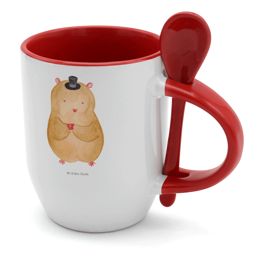 Tasse mit Löffel Hamster mit Hut Tasse, Kaffeetasse, Tassen, Tasse mit Spruch, Kaffeebecher, Tasse mit Löffel, Tiermotive, Gute Laune, lustige Sprüche, Tiere, Hamster, Hut, Magier, Zylinder, Zwerghamster, Zauberer, Houdini