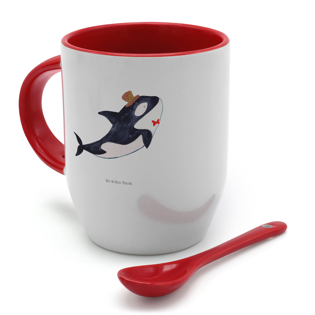 Tasse mit Löffel Orca Zylinder Tasse, Kaffeetasse, Tassen, Tasse mit Spruch, Kaffeebecher, Tasse mit Löffel, Meerestiere, Meer, Urlaub, Narwal, Glitter, Konfetti, Glitzer, Geburtstag, Feier, Fete, Fest, Glückwunsch, Orca