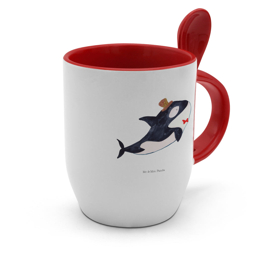 Tasse mit Löffel Orca Zylinder Tasse, Kaffeetasse, Tassen, Tasse mit Spruch, Kaffeebecher, Tasse mit Löffel, Meerestiere, Meer, Urlaub, Narwal, Glitter, Konfetti, Glitzer, Geburtstag, Feier, Fete, Fest, Glückwunsch, Orca