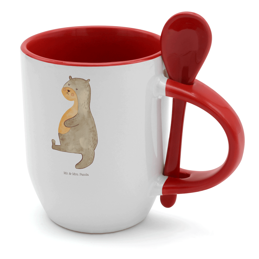 Tasse mit Löffel Otter Bauch Tasse, Kaffeetasse, Tassen, Tasse mit Spruch, Kaffeebecher, Tasse mit Löffel, Otter, Fischotter, Seeotter, Otter Seeotter See Otter