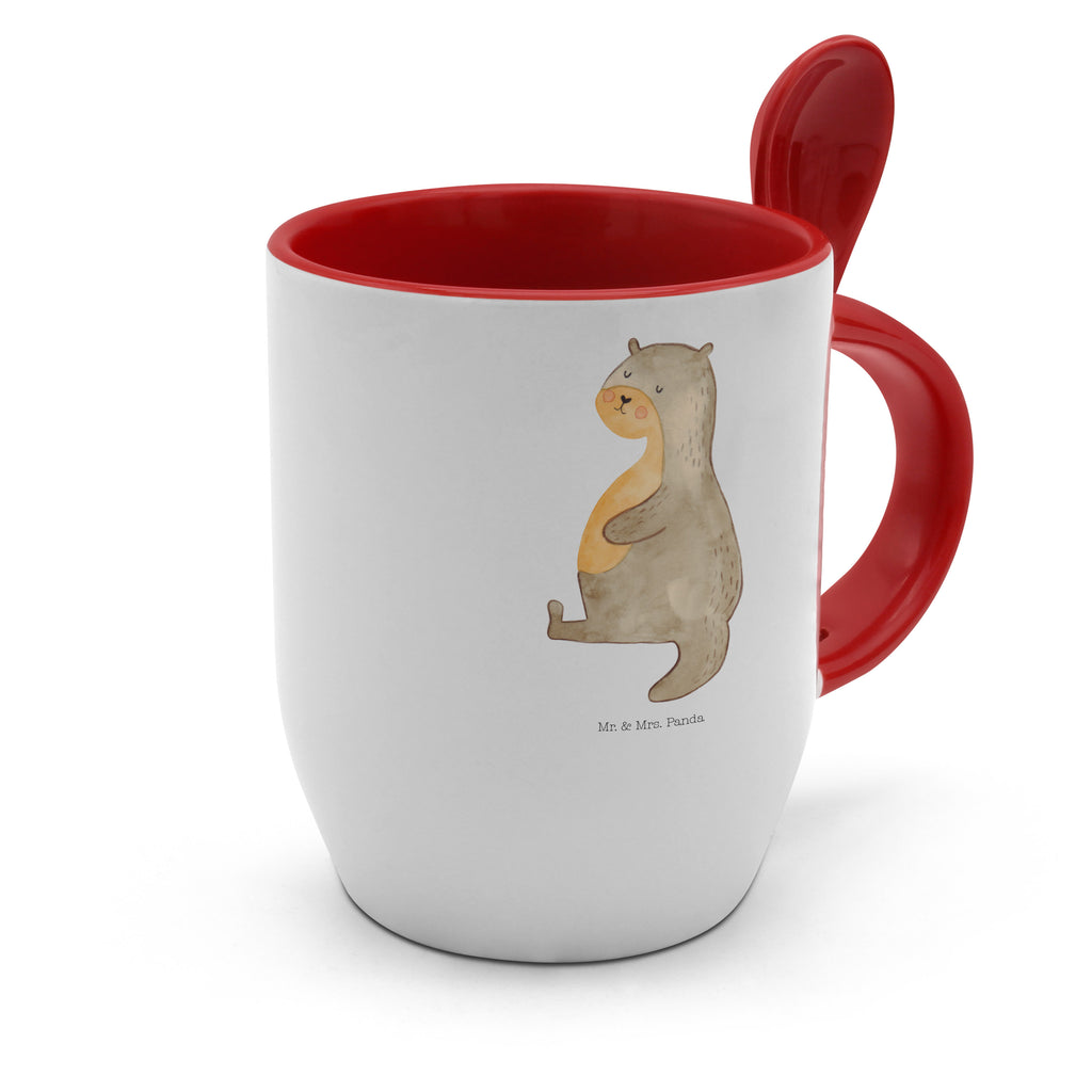 Tasse mit Löffel Otter Bauch Tasse, Kaffeetasse, Tassen, Tasse mit Spruch, Kaffeebecher, Tasse mit Löffel, Otter, Fischotter, Seeotter, Otter Seeotter See Otter