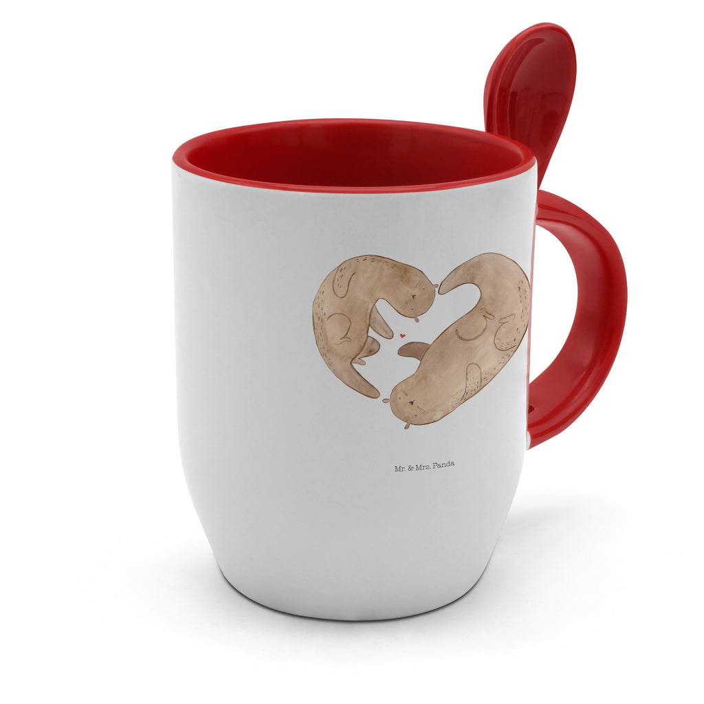 Tasse mit Löffel Otter Herz Tasse, Kaffeetasse, Tassen, Tasse mit Spruch, Kaffeebecher, Tasse mit Löffel, Otter, Fischotter, Seeotter, Liebe, Herz, Liebesbeweis, Liebesgeschenk, Bessere Hälfte, Love you, Jahrestag, Hochzeitstag, Verlobung, gemeinsames Leben