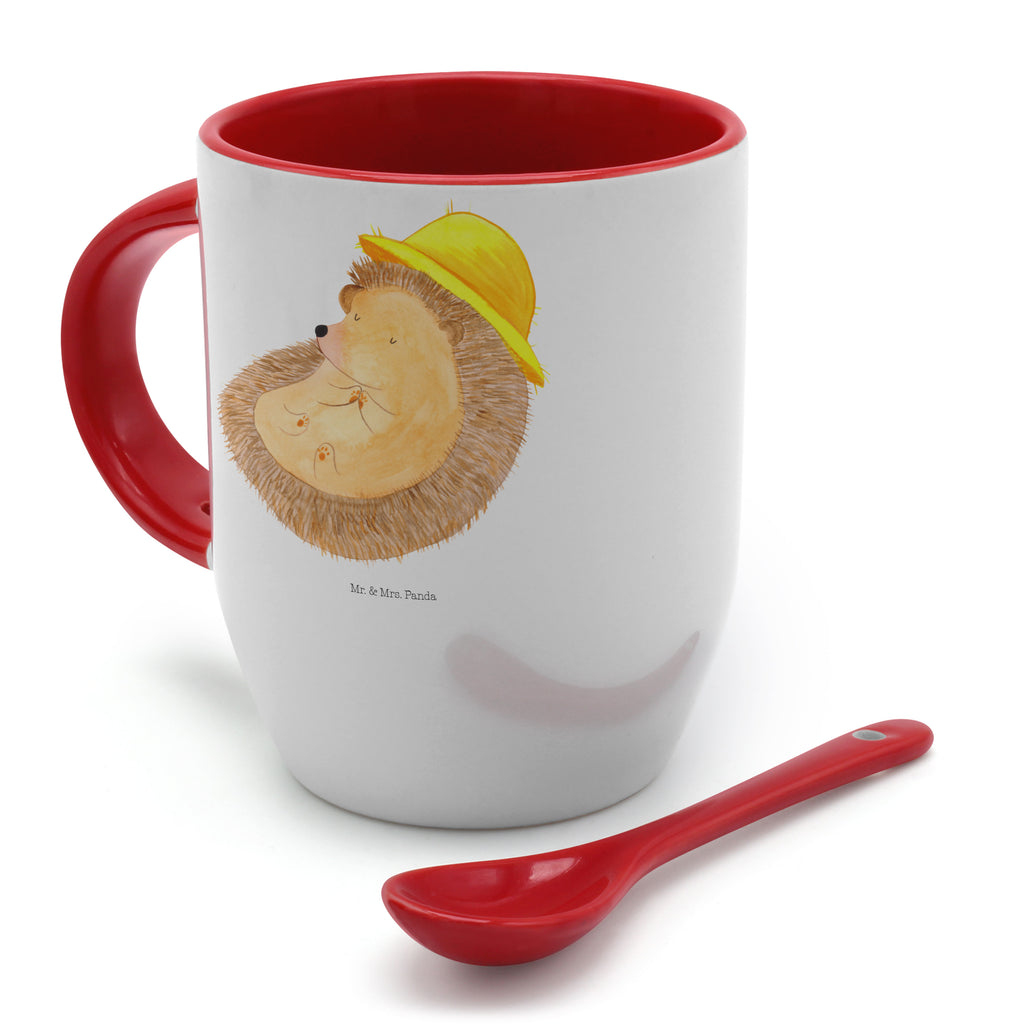 Tasse mit Löffel Igel betet Tasse, Kaffeetasse, Tassen, Tasse mit Spruch, Kaffeebecher, Tasse mit Löffel, Tiermotive, Gute Laune, lustige Sprüche, Tiere, Igel, Igel mit Hut, Sonnenhut, Gott, Amen, beten, Leben, Dankbarkeit, Dankbar sein, dankbar, genießen