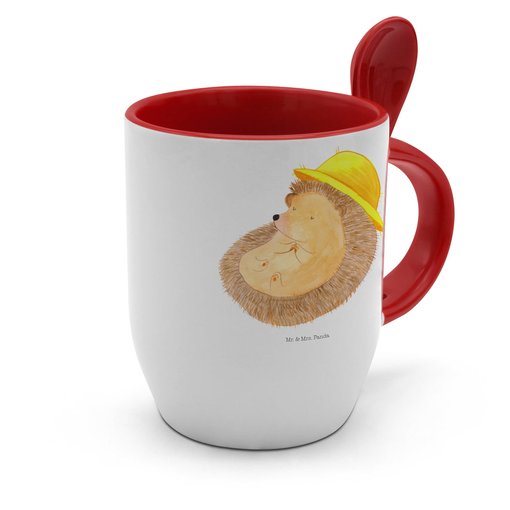 Tasse mit Löffel Igel betet Tasse, Kaffeetasse, Tassen, Tasse mit Spruch, Kaffeebecher, Tasse mit Löffel, Tiermotive, Gute Laune, lustige Sprüche, Tiere, Igel, Igel mit Hut, Sonnenhut, Gott, Amen, beten, Leben, Dankbarkeit, Dankbar sein, dankbar, genießen