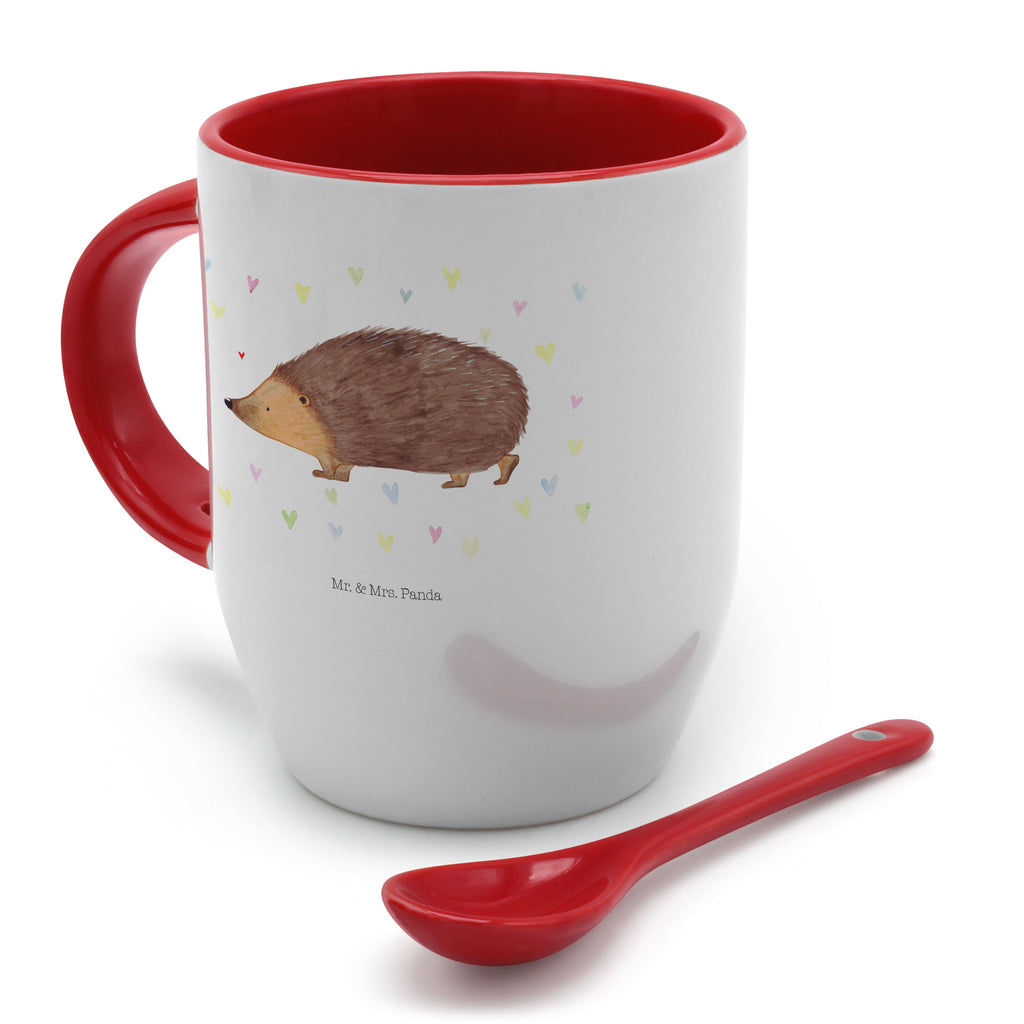 Tasse mit Löffel Igel Herzen Tasse, Kaffeetasse, Tassen, Tasse mit Spruch, Kaffeebecher, Tasse mit Löffel, Tiermotive, Gute Laune, lustige Sprüche, Tiere, Liebe, Herz, Herzen, Igel, Vertrauen, Kuss, Leben