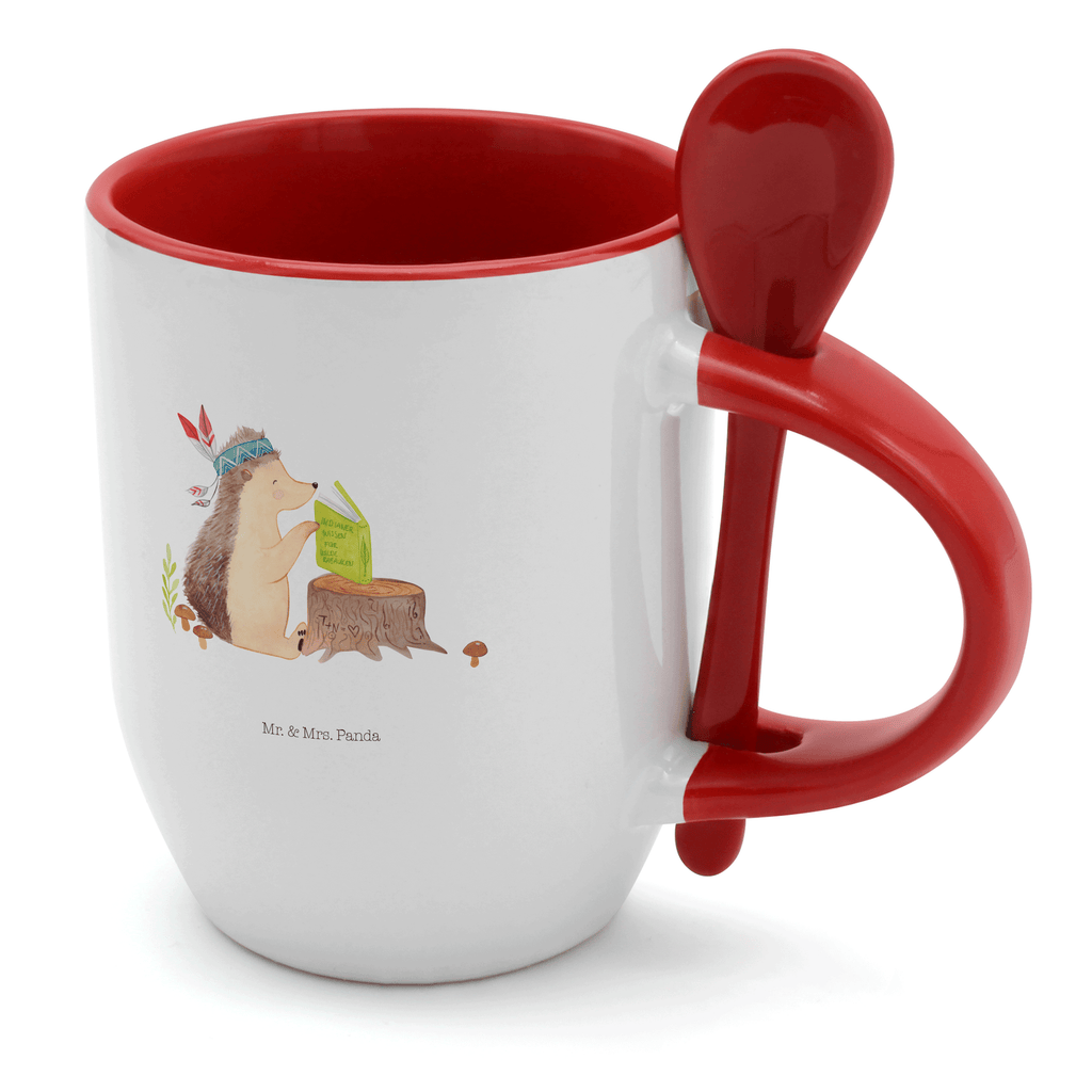 Tasse mit Löffel Igel Indianer Tasse, Kaffeetasse, Tassen, Tasse mit Spruch, Kaffeebecher, Tasse mit Löffel, Waldtiere, Tiere, Igel, Indianer, Abenteuer, Lagerfeuer, Camping